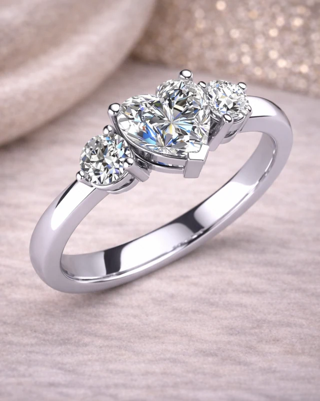 Amour Three Stone Heart Ring